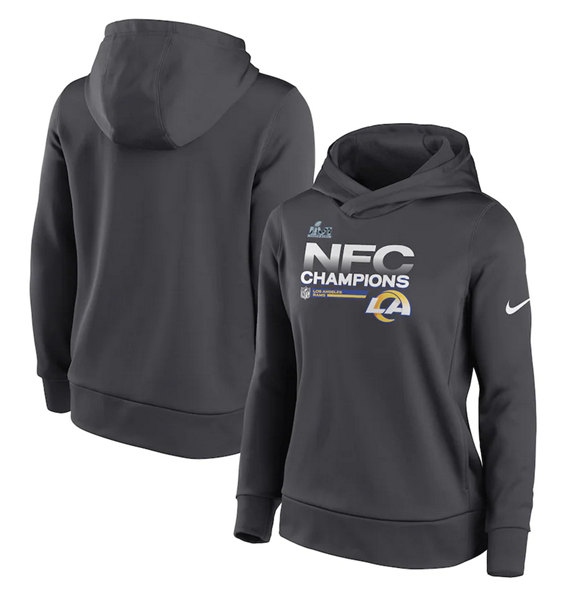 Women's Los Angeles Rams 2022 Black NFC Champions Pullover Hoodie(Run Small)